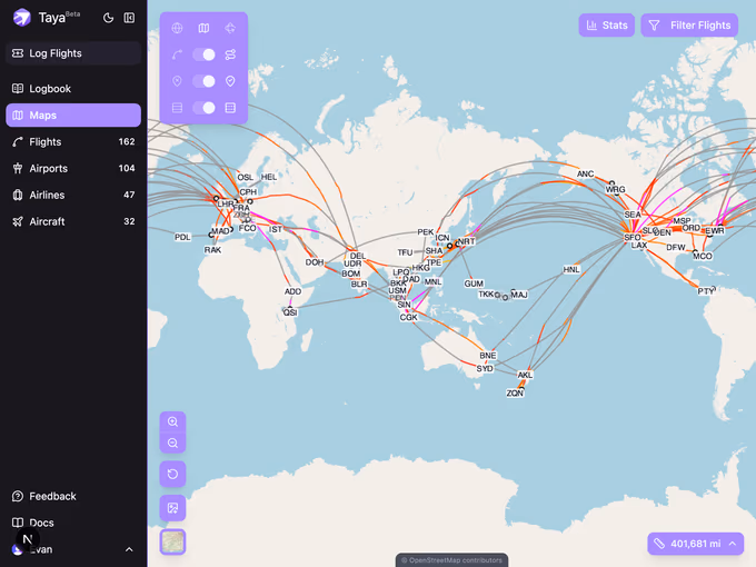 The Taya map, with the desktop control cluster, on a tablet-sized screen